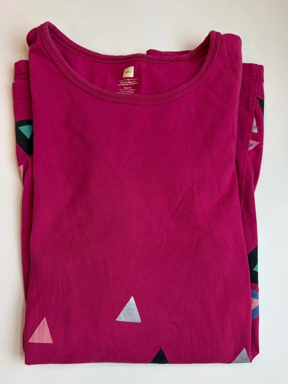 Tea Collection Girls Long Sleeved Dress 100% Cotton Bright Pink Magenta Size 8